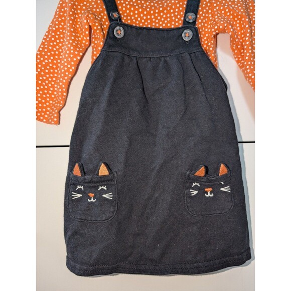 Carter's Orange Polka Dot Shirt and Black Cat Jumper size 12 months - Picture 3 of 4